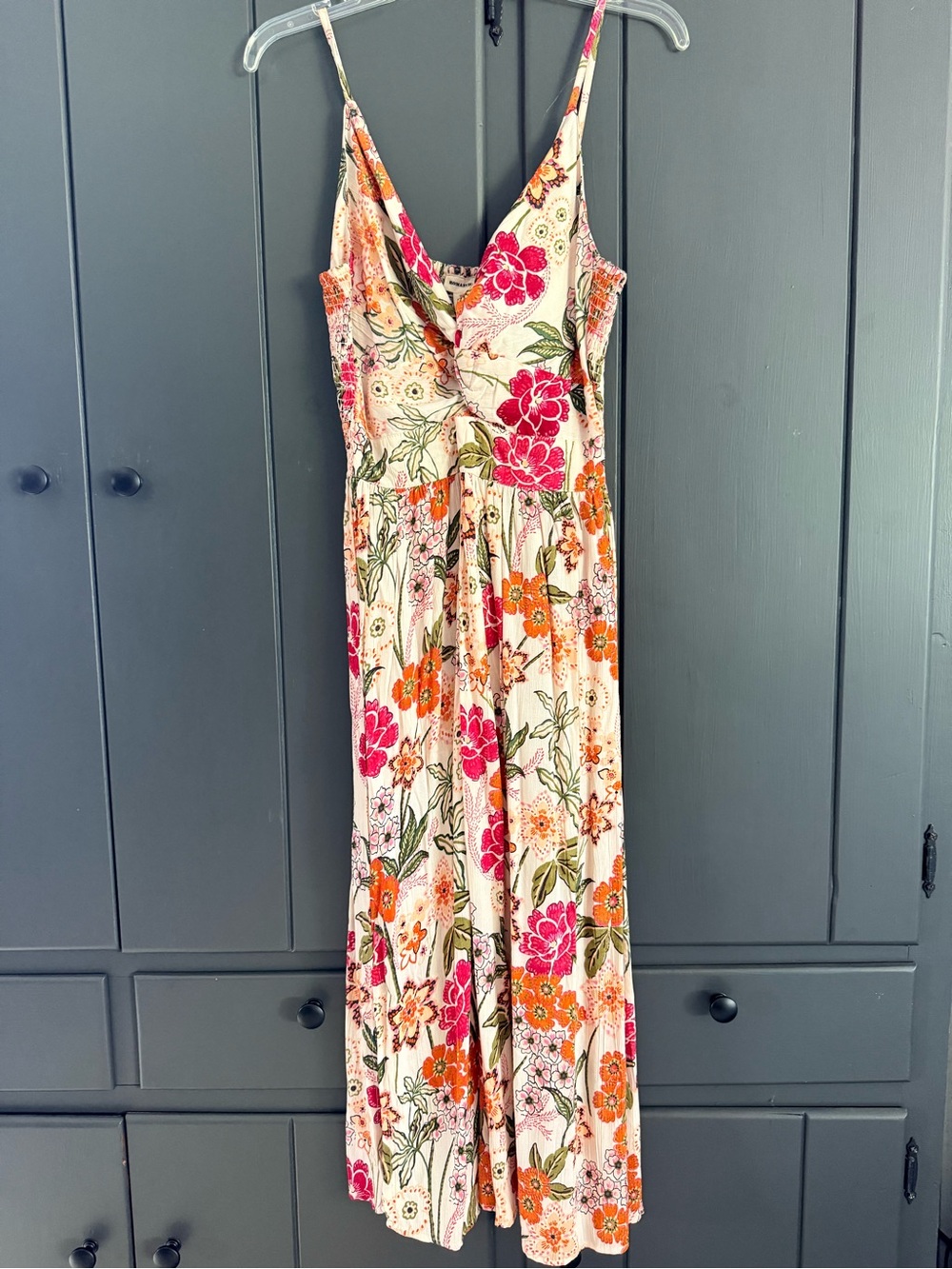Floral Spaghetti-Strap Maxi Dress in Pink, Orange & Cream